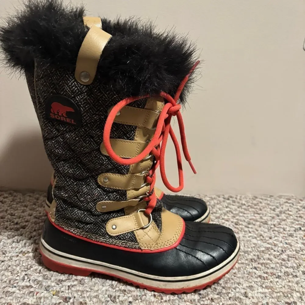 Sorel Tofino Brown Cordovan Herringbone Waterproof Winter Tall Boots- Size 8